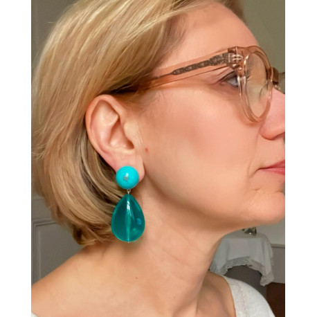 CUBA Bleu canard Cabochon turquoise - FRANCINE BRAMLI Paris