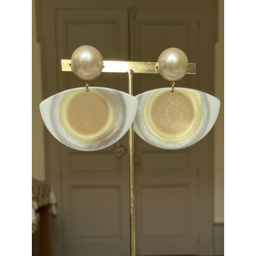 LUNA blanc beige, Cabochon nacré - Francine BRAMLI Paris