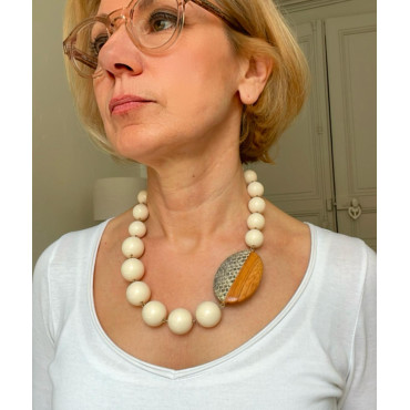 Collier PABLO Ivoire & bois naturel - FRANCINE BRAMLI Paris