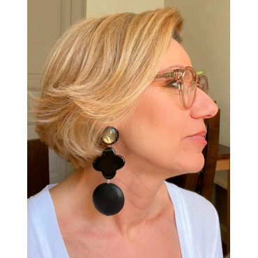 NATURAL LG noire corne & cuir - Francine BRAMLI Paris