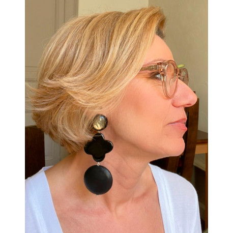 NATURAL LG noire corne & cuir - Francine BRAMLI Paris