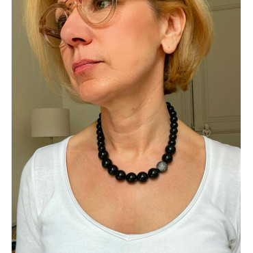 LOUIS Perles noires agate & zirconium - Francine BRAMLI Paris Collier