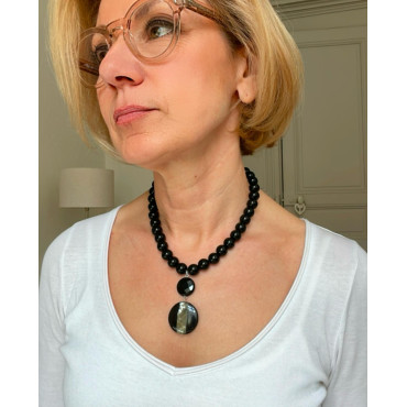 LOUIS Perles noires agate - Francine BRAMLI Paris Collier