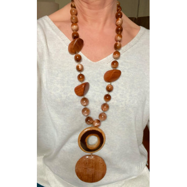 Collier PABLO lg marron bois & élément naturel - FRANCINE BRAMLI Paris