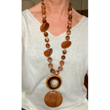 Collier PABLO lg marron bois & élément naturel - FRANCINE BRAMLI Paris