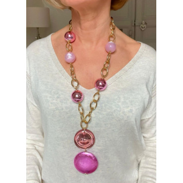 Sautoir DINO Rose & doré - FRANCINE BRAMLI Paris collier