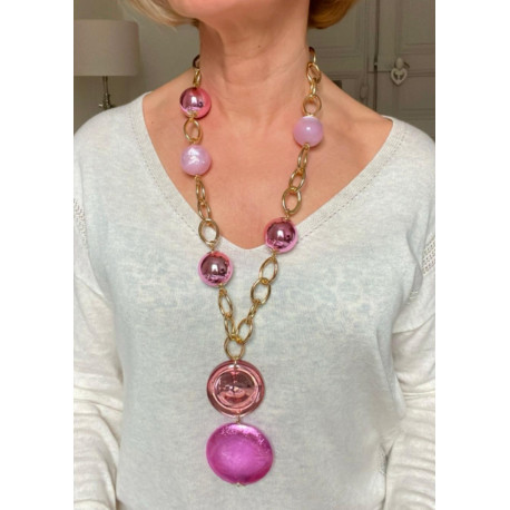 Sautoir DINO Rose & doré - FRANCINE BRAMLI Paris collier