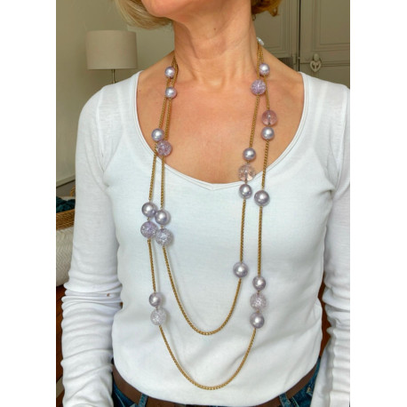 Collier YVES mauve & doré - FRANCINE BRAMLI Paris