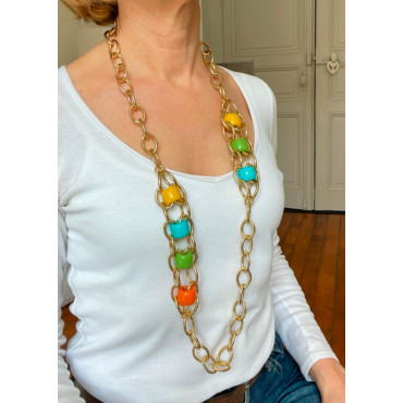 Sautoir PHAREL Multicolore & doré - FRANCINE BRAMLI Paris collier