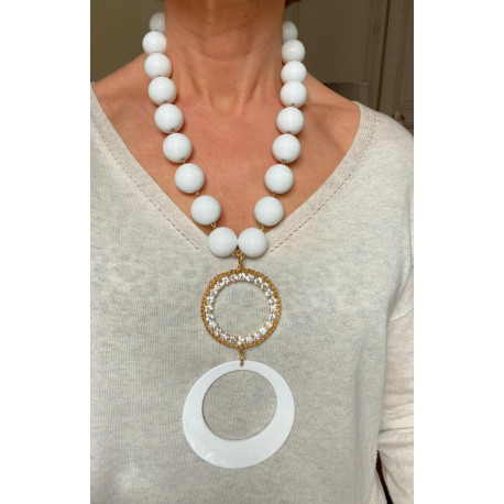 Collier PAUL-EDOUARD Blanc & Cristal - FRANCINE BRAMLI Paris