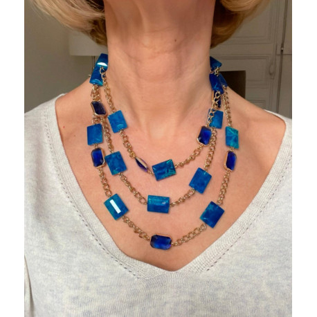 Collier REGIS Bleu 3 rangs - FRANCINE BRAMLI Paris