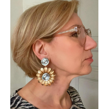 MARGUERITE Métal doré Cabochons miroirs - Francine BRAMLI Paris