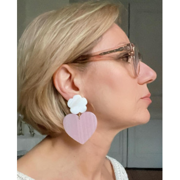 LOVE coeur rose Cabochon fleur en nacre - Francine BRAMLI Paris