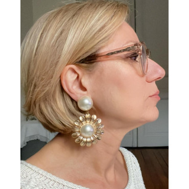 MARGUERITE Métal doré Cabochons perle nacrée - Francine BRAMLI Paris