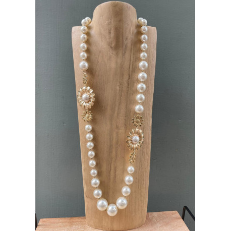 Sautoir MARGUERITE nacré doré - FRANCINE BRAMLI Paris collier
