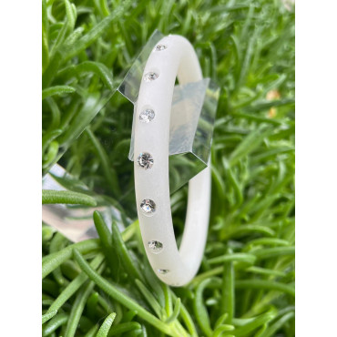 BRACELET jonc blanc satiné & cristaux - Francine BRAMLI Paris