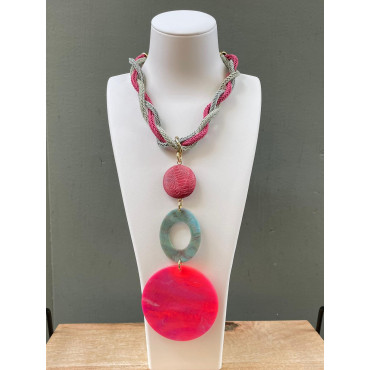 Collier cordon JULES rose & vert - FRANCINE BRAMLI Paris