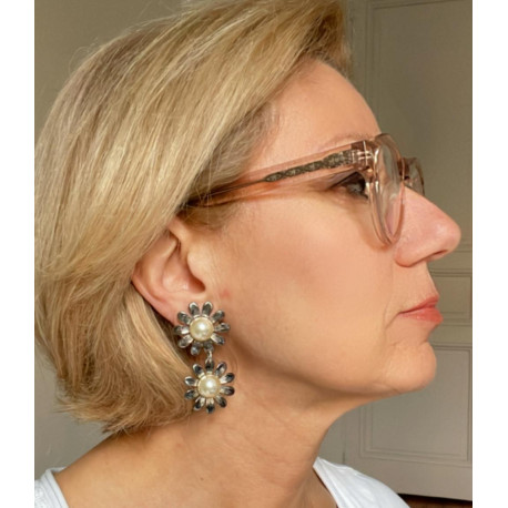MARGUERITE double PM argenté & nacré - Francine BRAMLI Paris