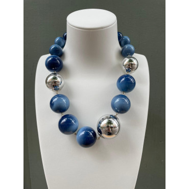 Collier OCTAVE perles Bleu/Argent - FRANCINE BRAMLI Paris