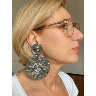 EULALIE métal frappé argenté Cabochons miroir - Francine BRAMLI Paris