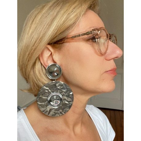 EULALIE métal frappé argenté Cabochons miroir - Francine BRAMLI Paris