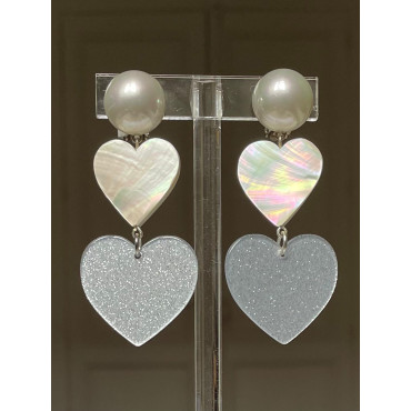 LOVE coeurs acétate pailletée et nacre - Francine BRAMLI Paris