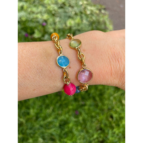 Bracelet STEEVE multico cristal & pierres fines - Francine BRAMLI Paris