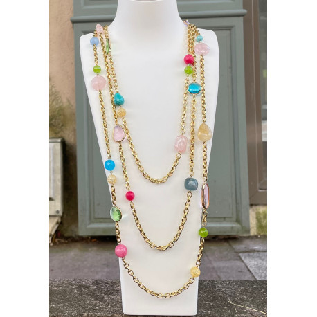 Collier STEVEN multico cristal & pierres fines - Francine BRAMLI Paris