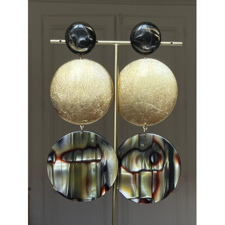 SELMA Feuille d'or & écaille onyx - Francine BRAMLI Paris