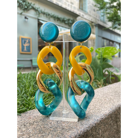 KARINA Maillons Jaune, bleu/vert & doré - Francine BRAMLI Paris