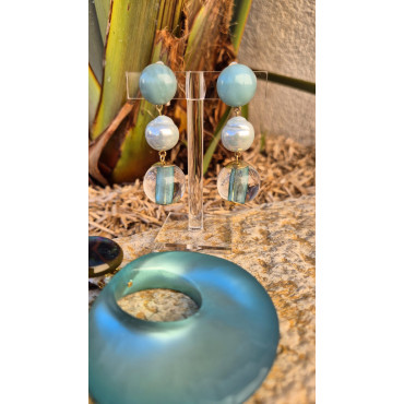 Clips BETY turquoise perle de Majorque - Francine BRAMLI Paris Bijoux
