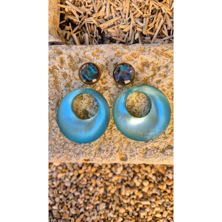 Clips EVIAN turquoise givré - Francine BRAMLI Paris Bijoux