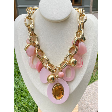 Collier SIMON Doré pampilles roses - FRANCINE BRAMLI Paris