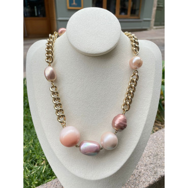 Collier YVON rose Perles de Majorque - Francine BRAMLI Paris