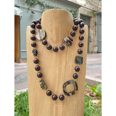 Sautoir BASTIEN Marron Écaille Onyx - FRANCINE BRAMLI Paris collier