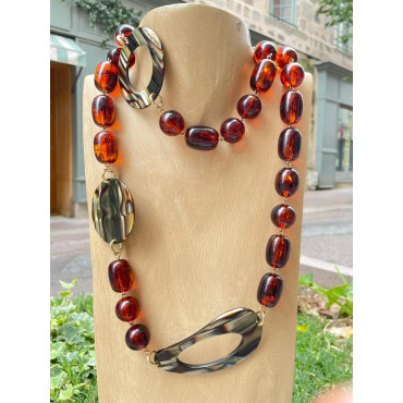 Sautoir BASTIEN Ambre & Écaille Onyx - FRANCINE BRAMLI Paris collier