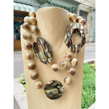 Sautoir BASTIEN Beige & Écaille Onyx - FRANCINE BRAMLI Paris collier