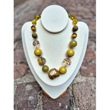 Collier SÉKOU perles kaki & Agate - FRANCINE BRAMLI Paris