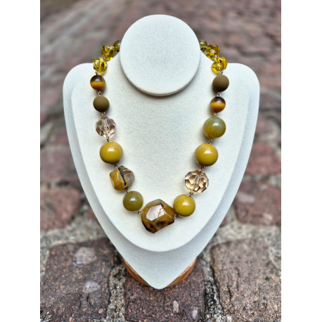 Collier SÉKOU perles kaki & Agate - FRANCINE BRAMLI Paris