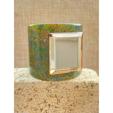 MANCHETTE Kaki Pailleté décor Miroir rect - Francine BRAMLI Paris