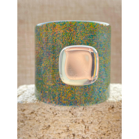 MANCHETTE Kaki Pailleté décor Miroir carré - Francine BRAMLI Paris