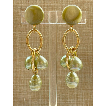 PRISCA Perles de Majorque, vert kaki - Francine BRAMLI Paris