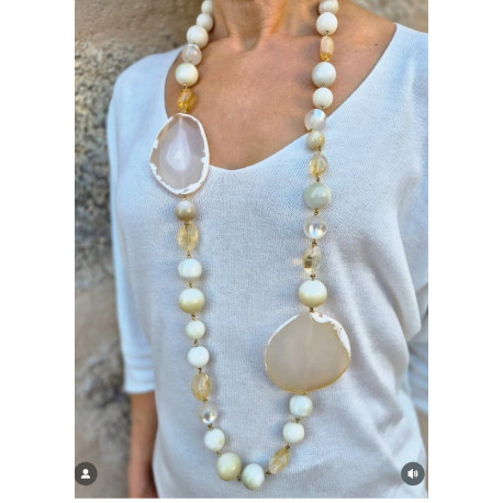 Sautoir ROBIN agate ivoire - FRANCINE BRAMLI Paris collier