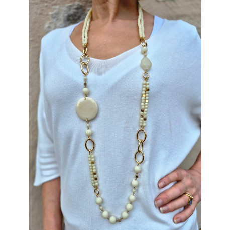 Sautoir SYDNEY ivoire & doré - FRANCINE BRAMLI Paris collier