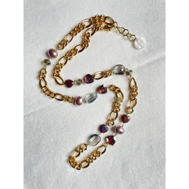 Sautoir LEONARD cristal bleu/mauve/rose - FRANCINE BRAMLI Paris collier