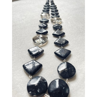 Sautoir LORENZO cristal blanc, résine noire - FRANCINE BRAMLI Paris collier
