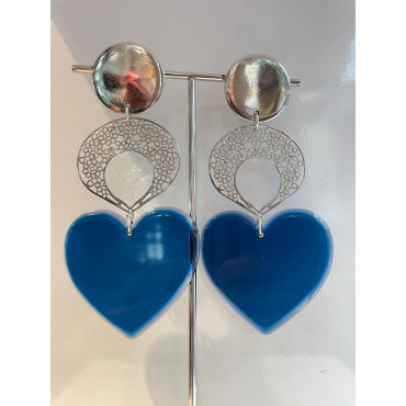 LOVE coeur Bleu & dentelle métal - Francine BRAMLI Paris