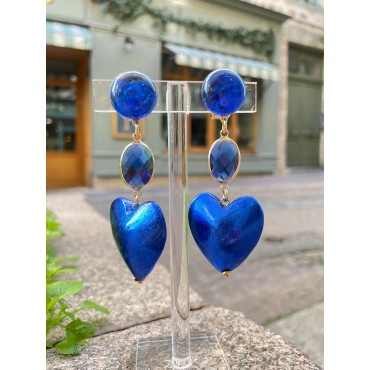 COEUR bleu feuille d'or teintée & Cristal - Francine BRAMLI Paris