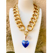 AMORE maillons doré mat, coeur bleu - FRANCINE BRAMLI Paris