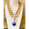 AMORE maillons doré mat, coeur bleu - FRANCINE BRAMLI Paris